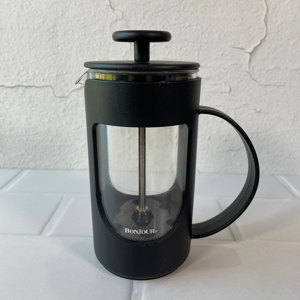 Bonjour Mini French Press Coffee Maker Black Borosilicate Glass 3 Cup Small 7in